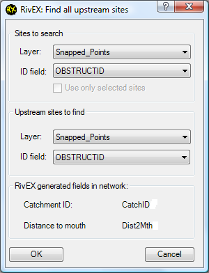 Find Upstream Sites Dialog