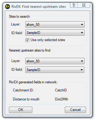 Find nearest upstream sites tool