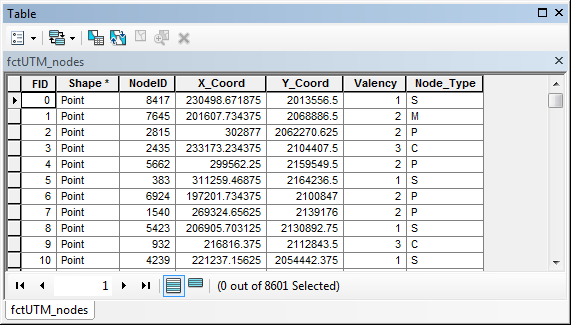 The node attribute table