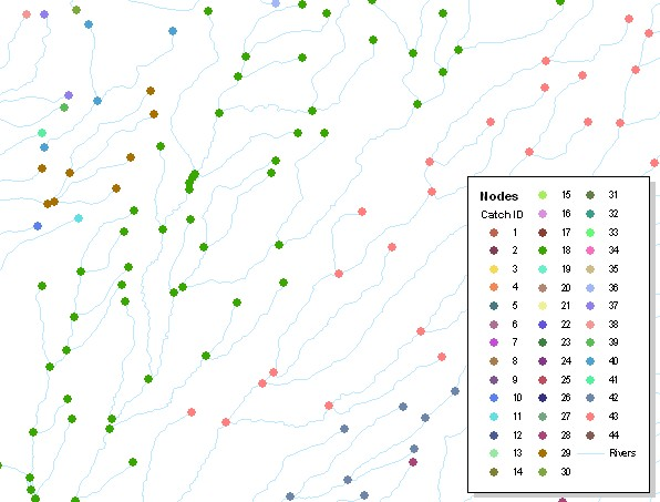 Nodes colour coded by Catchment ID