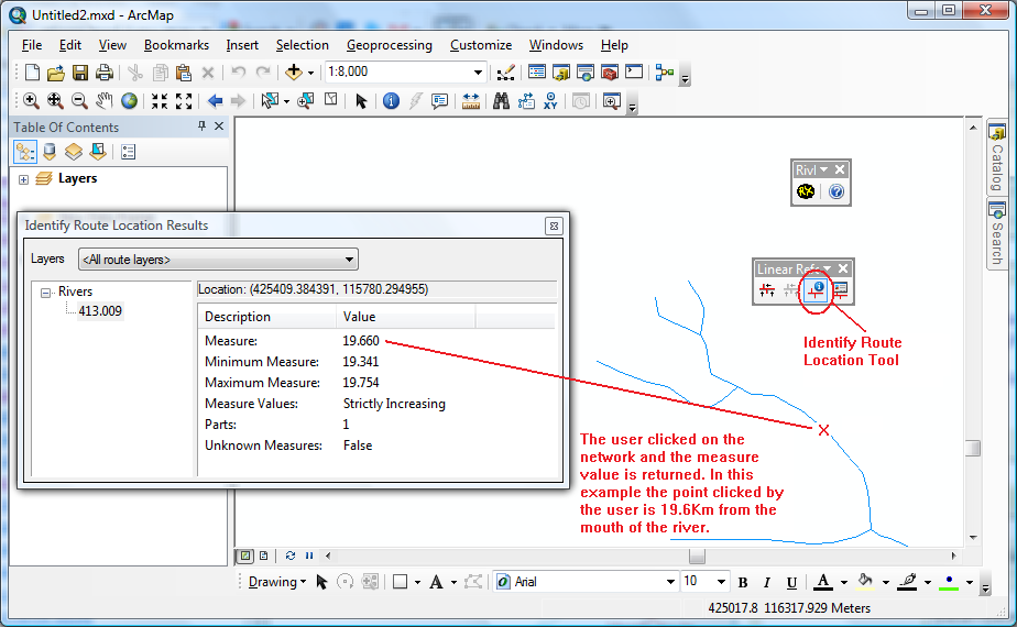 Using identify route location tool